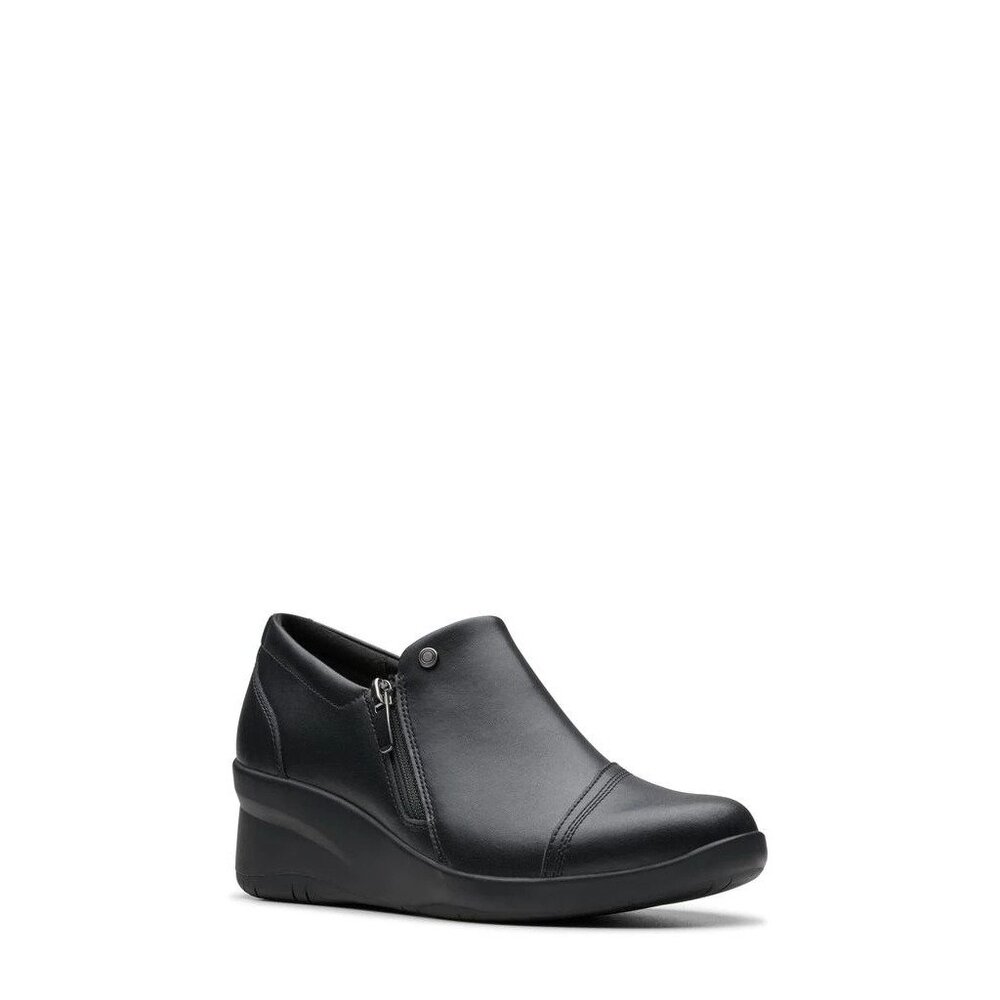 Clarks Suttyn Zip Black Leather Loafers Womens Size 9 Black